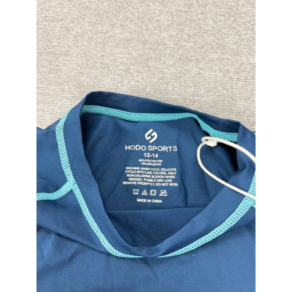 Hodo Sports Kids Navy Blue Rash Guard Swim Shirt UPF 50+ Short Sleeve Size 12-14